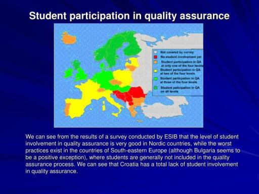 The map shows where students are studying in quality assurance.
