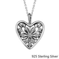 The sterling heart necklace is shown with diamonds.