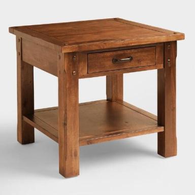 The end table is made from solid wood.