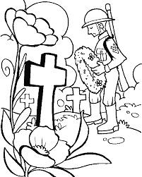 A coloring page with an image of soldiers and crosses.