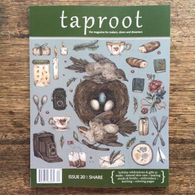 The cover of Tarroot Magazine with illustrations of birds, pigs, eggs and other things.