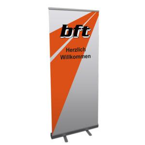 An orange and white banner with the words BFT.